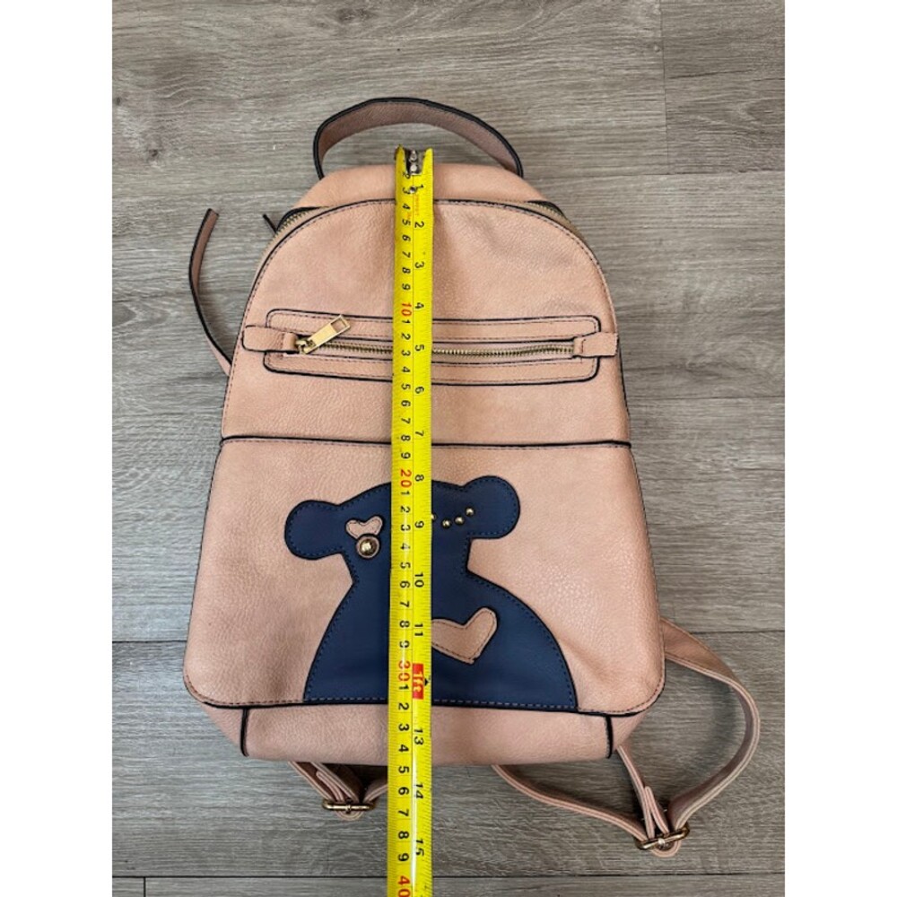 Cute Bear Mini Backpack Blush Pink Faux Leather Small Travel Bag - Picture 3 of 6